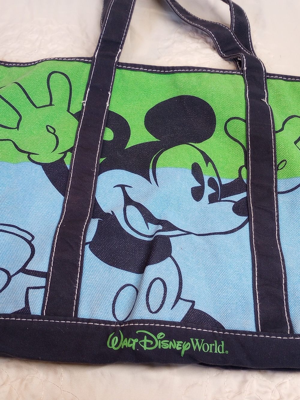 Walt Disney World Green & Blue Mickey Canvas Tote Bag